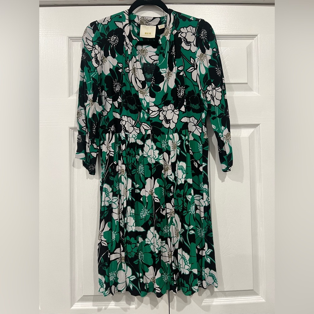 Anthropologie Green Sundress with Bishop Sleeves